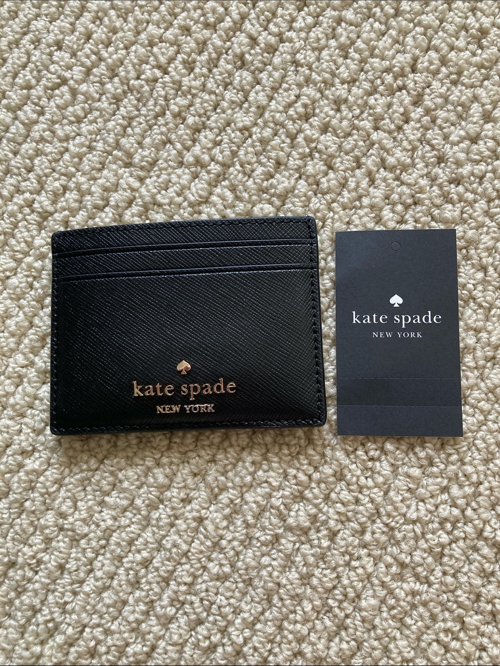 NEW Kate Spade Black Leather Card Holder Saffiano Wallet Chic Mini NWT